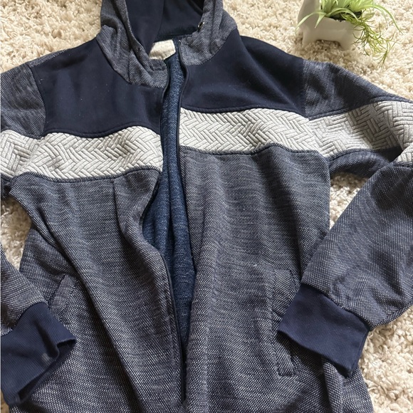 Blue and grey zip up athletic sports warm colorblock fall winter hoodie - Picture 3 of 6